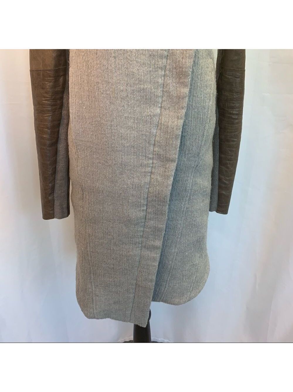 Helmet Lang wool & Lamb Leather brown gray colour block pattern coat Sz XS - Picture 9 of 16
